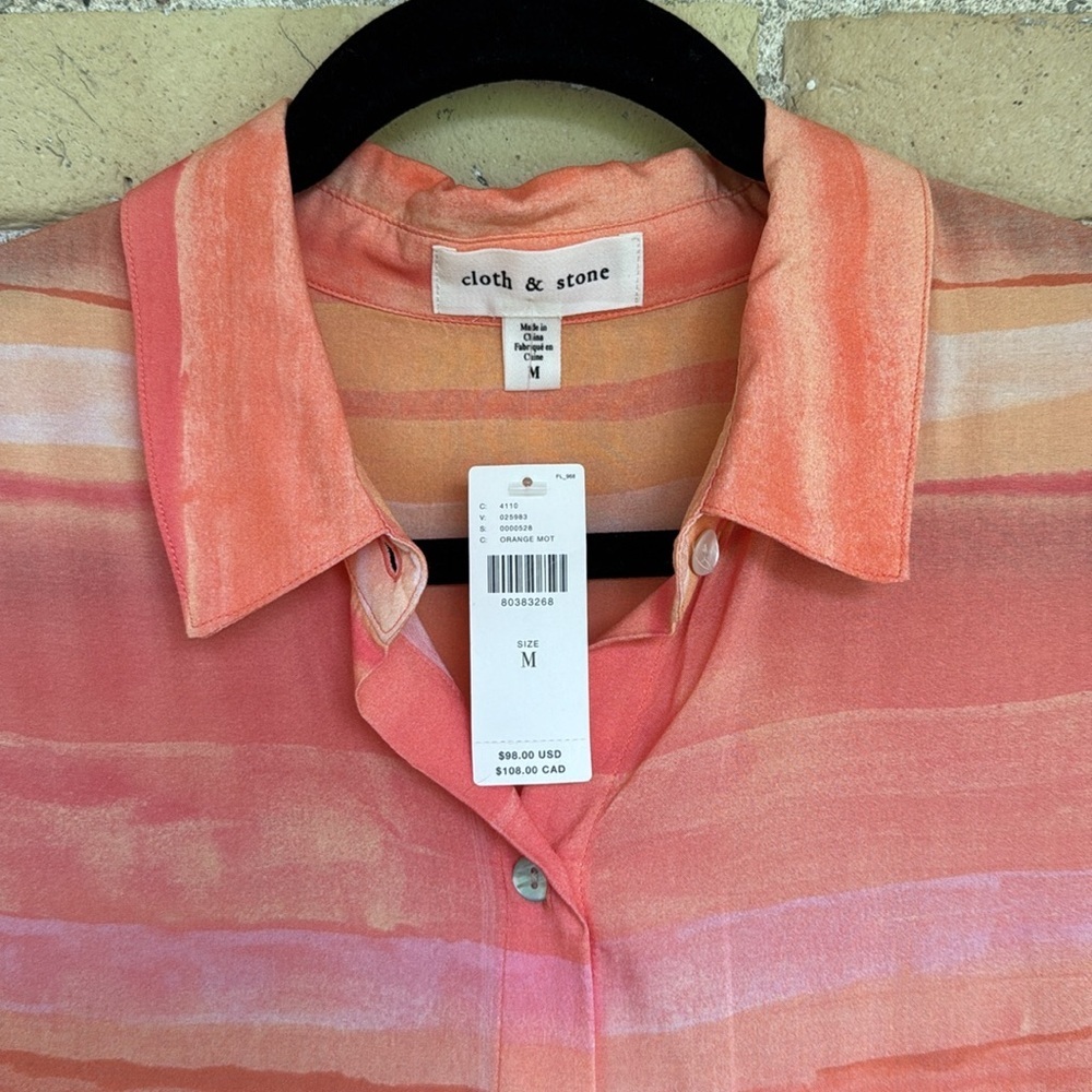 NWT Anthropologie Cloth & Stone Women's Coral Striped Button-Up Shirt - Picture 2 of 4